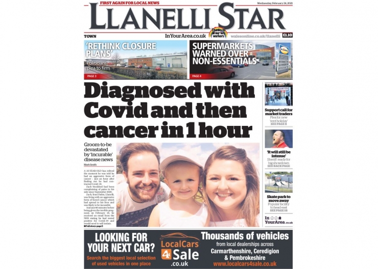 Todays Front page of the Llanelli Star with our ad again this week